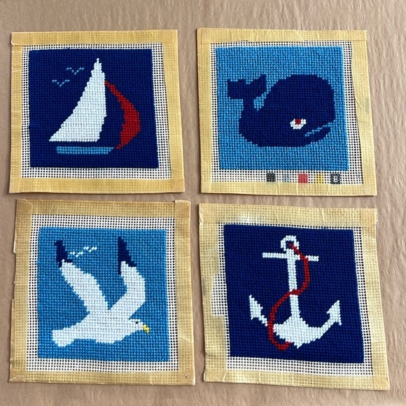 Vintage embroidery set of 4 handmade squares ready to frame. - Picture 7 of 7